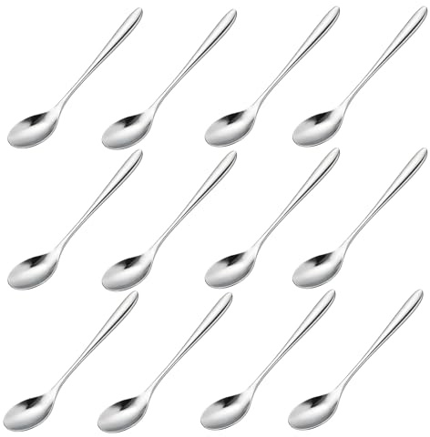 12 PCS Kleine Kaffeelöffel Edelstahl, 12 cm, Kleiner Dessertlöffel, Löffel Klein, Espressolöffel Mini, kleine Löffel, Rostfrei, Spülmaschinenfest, für Espresso, Eier, Gewürze, Dessert