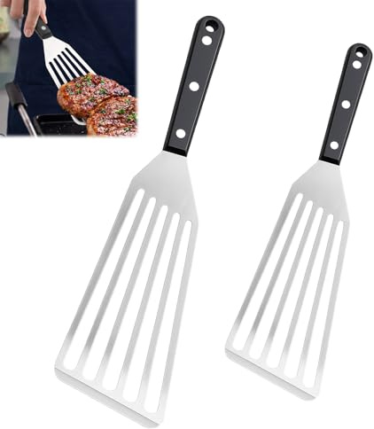 2 PCS Fish Spatula, Metal Spatulas for Cooking, Slotted Fish Slice Spatula, Stainless Steel Slotted Turner with Solid ABS Handle for Cooking Egg Meat Dumpling Frying (27cm and 31cm)