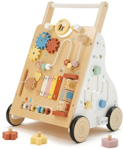 Labebe Baby Lauflernwagen Holz – Lauflernhilfe mit einstellbarer Geschwindigkeit und Höhe, Montessori Schiebespielzeug für Jungen und Mädchen ab 12 Monaten