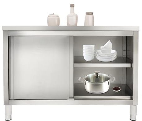 HUOMMGS Edelstahl Schrank Outdoor Arbeitstisch 3 Stöckige Edelstahlschrank 120 x 50cm Outdoor Küche Tisch Freistehend Mehrzweckschrank Silber Edelstahltisch Arbeitsschrank für Küchen, Garagen