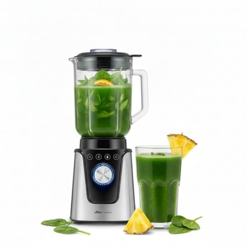 Ufesa Sunstone Batidora de Vaso 1500W, Jarra de Cristal 1.8L, 6 Cuchillas Titanio, 4 Programas, Regulador de Velocidad con Luz LED, Tritura Hielo, Base de Acero Inoxidable