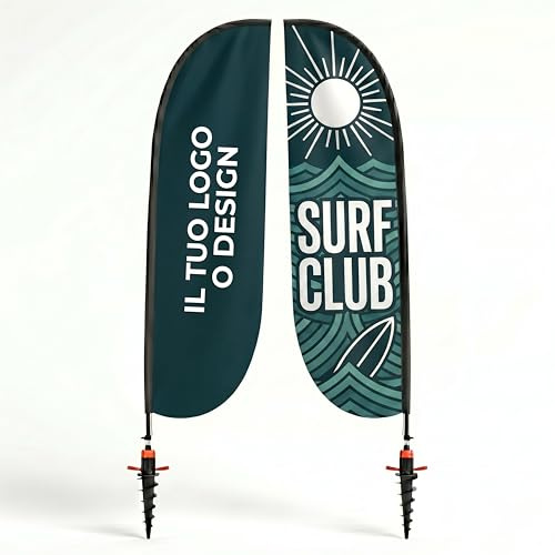 Cimpress Individuelle Federflagge, 2,8m, eigenes Logo oder Text hinzufügen, doppelseitige Werbefahne Beachflag mit Mast Set für Outdoor Werbung, Events, Gastronomie, Immobilien