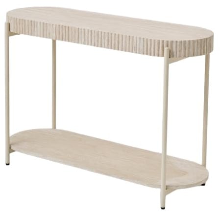 PPkrimnel Konsoltisch mit Travertin-Optik, 2-stöckige ovale Tischplatte, cremeweiß, Wandtisch für Flur, Eingang, Wohnzimmer,Büro