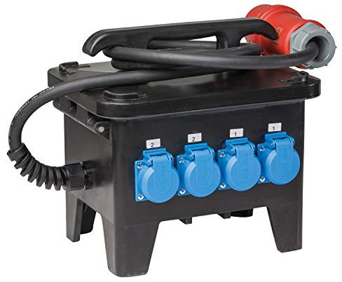 as - Schwabe Baustromverteiler – CEE-Stecker 400V/32A/5-polig, ca. 22 kW - Starkstrom Adapter - 4 x Schutzkontaktsteckdose, 1 x CEE 400V/16A/5-polig, 1 x 400V/32A/5-polig – Made Germany – IP44, 60554