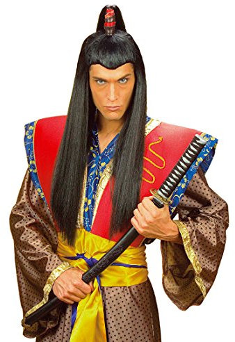 NET TOYS Schwarze Asia Herren Perücke, Samurai Chinese Japaner Asiate schwarz Samuraiperücke Kostüm Accessoire Fasching, one Size
