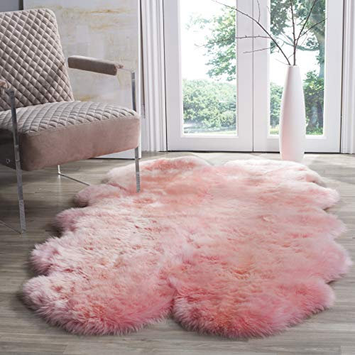 SAFAVIEH Tierdruck Teppich für Wohnzimmer, Esszimmer, Schlafzimmer - Fur Collection, Hoher Flor, Solides Rosa, 109 X 180 cm