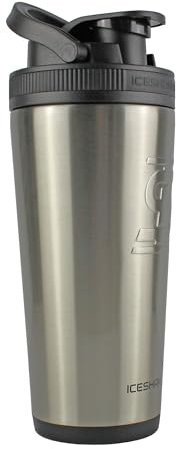 Ice Shaker Stainless Steel Insulated Water Bottle Protein Mixing Cup - Holds Ice for 30+ Hours As Seen On Shark Tank €¦ 26oz Silver