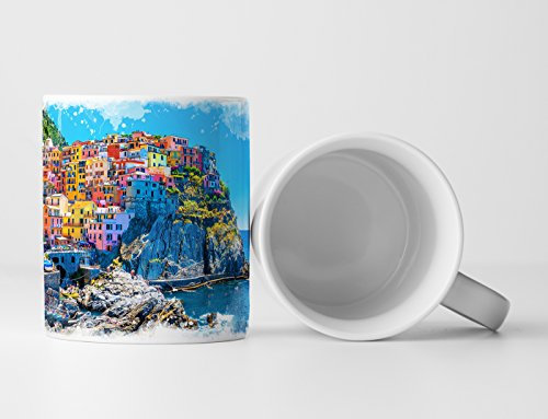Eau Zone Fotokunst Tasse Geschenk Landschaftsfotografie – Farbenfroher Hafen Cinque Terre Italien