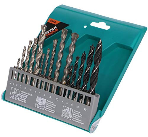 FasterTools Bohrer Set Satz16 tlg. Holzbohrer Metallbohrer Steinbohrer + BOX