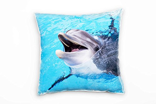 Paul Sinus Art Tiere, Delfin, Wasser, grau, blau Deko Kissen 40x40cm für Couch Sofa Lounge Zierkissen - Dekoration zum Wohlfühlen