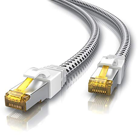 CSL - 1m Cat 7 Netzwerkkabel Gigabit Ethernet LAN Kabel - Baumwollmantel - 10000 Mbit S - Patchkabel - Cat.7 Rohkabel S FTP Pimf Schirmung mit RJ 45 Stecker - Switch Router Modem Access Point
