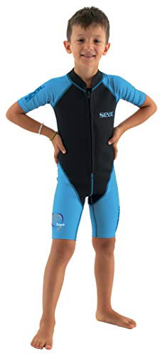 SEAC Dolphin, Muta Shorty In Neoprene Da 1 5 Mm E Lycra Per Il Nuoto Lo Snorkeling Gioco Acqua Unisex Bambini, Nero/azzurro, 11 anni
