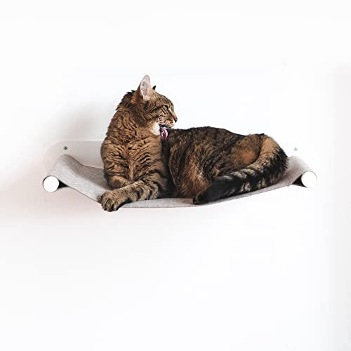 LucyBalu® Katzenhängematte mit natürlichem Filz | Hängematte für Katzen als Katzenbett an der Wand I Katzenliege für Wand mit Metallgestell | Wandliegeplatz Katze | Made in Germany I Weiß/Sand