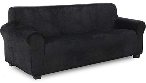 TIANSHU Samt Sesselbezug 4 sitzer,Soft Velvet Plush Couchbezug stilvolle Luxus-Möbelbezüge Anti-Rutsch-High Stretch Sesselbezug(4 Sitzer,Schwarz)