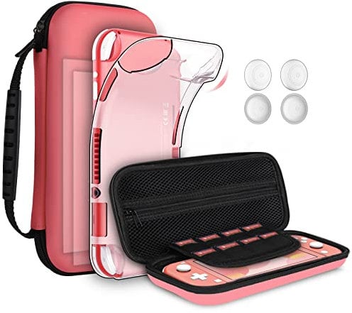 GeeRic Tasche Kompatibel für Switch Lite 2019,Kompatibel Mit Switch Lite Hülle mit Schutzfolie,2 HD-Glas Displayschutzfolie,4 Daumen Griffkappen Kompatibel Mit Switch Lite Zubehör