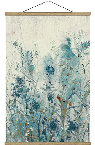 Stoffbild Posterleisten - Blaue Frühlingswiese II - Hochformat 3:2 75x50cm Eiche