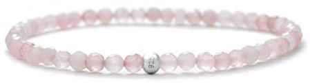 BERGERLIN Rosenquarz Armband echt mit 925 Sterling Silberperle - facettierte Perlen - Größe XS