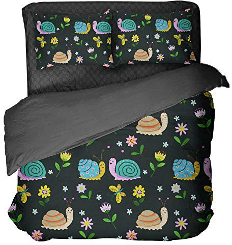Gzsyb Bettwäsche 135x200 cm Bettbezug Set Mikrofaser Schwarze Schnecke 3D Digital Dreiteilige Set & Bettbezüge und Kissenbezug Betten Schlafzimmer - 1 Bettbezug + 1 Kissenbezüge
