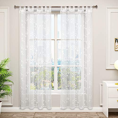 WOLTU 2er Set Gardinen für Wohnzimmer Kinderzimmer Schlafzimmer, transparent, mit Schlaufen, Leinen Optik, Doppelpack lichtdurchlässige, 140 x 175 cm, Weiß