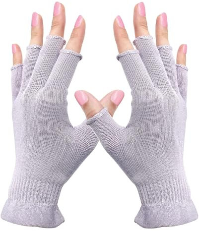 MIG4U Guantes hidratantes sin dedos, guantes de belleza para pantalla táctil de medio dedo para eccema, spa, manos secas, tratamiento de la piel, protección solar UV de verano, morado pálido, 1 par