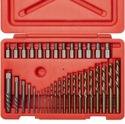 NEIKO 04206A Screw-Extractor Set, Broken Bolt Remover, Multispline and Spiral Extractors for Stripped Screws, Studs, Fittings, and Lugs, Left-Hand Drill Bits, 5/64 to 1/2, 35-Piece Set
