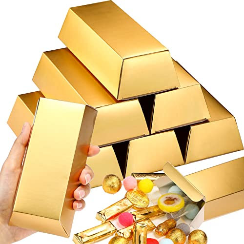Containlol 24 Goldbarren Gefälscht Goldbarren Geschenkbox Goldene Gastgeschenkboxen Goldfolie Schatzziegel Casino Papierboxen Pirate Partyzubehör für Weihnachten Süßigkeit Spielzeug, 5,5 x 3,2 Zoll