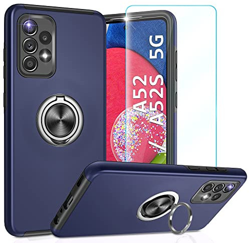 Unzerstörbar für Samsung Galaxy A52 5G&4G/A52S 5G Hülle, [Eingebetteter Ständer] [PC+TPU Militärgrad Schutzhülle] Starke Stoßfestigkeit Handyhülle Samsung A52 Kratzfeste Hülle für Samsung A52 Blau