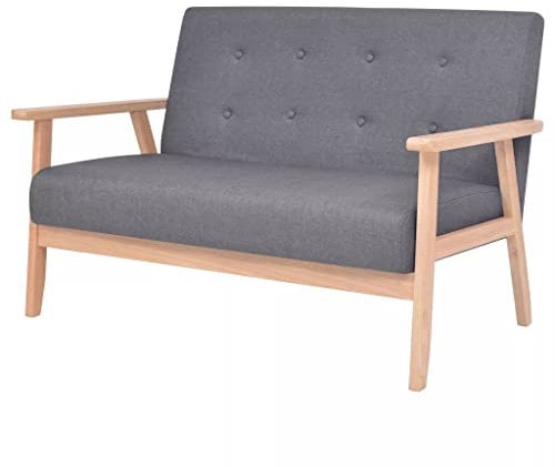 Susany 2-Sitzer Sofa mit Holzgestell Couchsofa Wohnzimmersofa Sofagarnitur Loungesofa Armlehnensofa Hochlehnensofa Polstersofa Stoffsofa Sitzmöbel Stoff Dunkelgrau