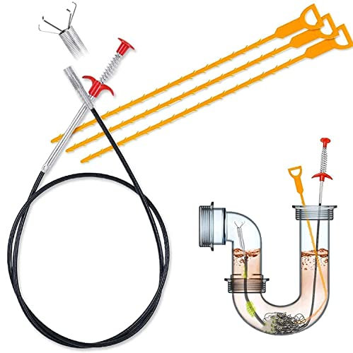 acdokuk 4 Stück Abflussreinigungswerkzeug, 60 cm Spülenreinigungswerkzeug Haken, Reinigungsklaue, Baggerwerkzeughaken, für Küchenspüle Badezimmer Badewanne Toilette Verstopfte Abflüsse Bagger