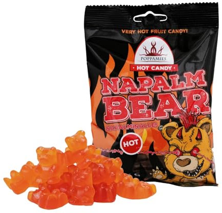 Bonbons Gommeux Épicés Poppamies NapalmiNalle Chili et Fruits - Sans Gluten Sans Lactose Végan - Pas pour les enfants ni pour les farces d'Halloween - Piquant : 4/10 - Taille : 125g