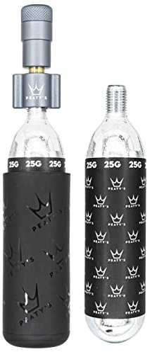Peaty's Holeshot CO2 Inflator - Reifenfüller Fahrrad mit 2 x 25g CO2 Kartusche, Aufblaskopf und Frostschutzhülle, CO2 Fahrradpumpe Alternative zur Luftpumpe, Geeignet für Presta-Ventile, MTB, Grau