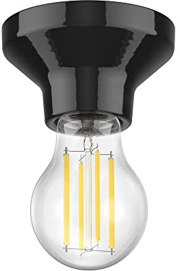 ledscom.de Deckenleuchte Elektra Porzellan schwarz + E27 LED Lampe 1005lm, Smart Home, warmweiß - kaltweiß