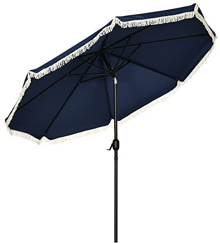 Outsunny - Sombrilla de jardín (268 cm, con flecos, tejido de poliéster de alta densidad UV, mástil desmontable, 8 ballenas, azul, Ø 268 cm