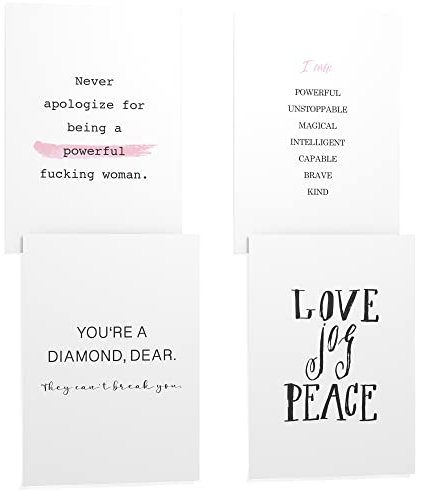 Papierschmiede® Premium Spruchposter Set 4er 40x50 cm, Motiv: Powerwoman, Typografie Bilder Wohnzimmer Schlafzimmer ohne Rahmen