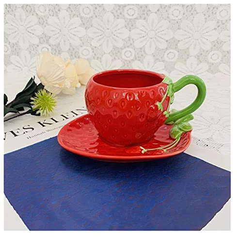 Tasse à café en céramique Fraise Tasse en céramique Tasse à café Rouge et Soucoupe Ensemble Bureau Tasse à café Service à thé café Restaurant (201300 ML)
