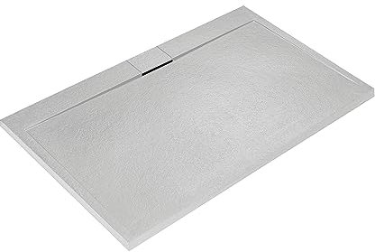 Ideal Standard - Ultra Flat S i.life, Piatto doccia rettangolare 170x80 in resina, Piletta di scarico lato lungo, Finitura opaca effetto pietra, Bianco