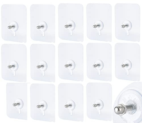 14 Pcs Self Adhesive Hanging Nails,Screw Wall Hangers Without Nails Adhesive Hooks Heavy Duty for Mount Wall Shelf,Waterproof and Rustproof Multiple Uses for Bathroom Kitchen Nail Free(18 mm)/13 lbs