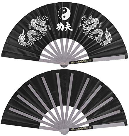 RiToEasysports Tai Chi Kampffächer, Edelstahl Handfaltfächer Kung Fu Leistungsfächer für Männer und Frauen Leistung (Schwarz)