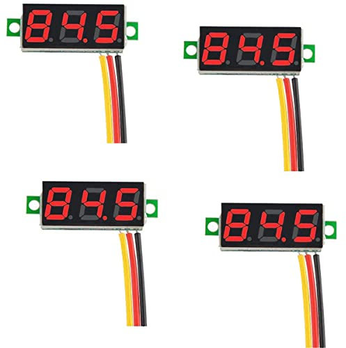 Greluma 4Pcs Mini DC Digital Voltmeter 0.28 Voltage Tester Three Wire Mini DC Voltmeter 0V-100V - Red Color Display