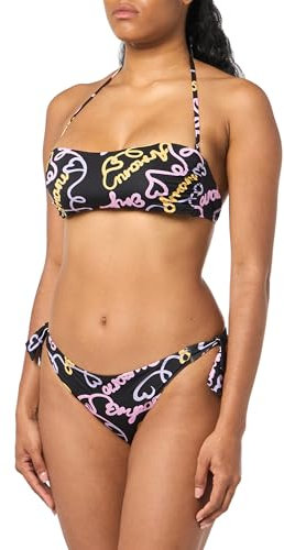 EMPORIO ARMANI Damen Logomania Band & Bow Brazilian Bikini Set, Black/Heart Logo PR, L