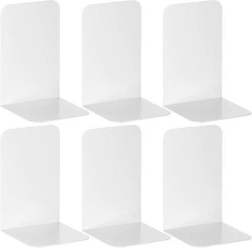 Deefongo 6 Stück Buchstütze, 20.5x13.5x9.3cm, Buchstützen aus Metall, Weiß Buchstütze für Büro Schule Zuhause Bibliothek