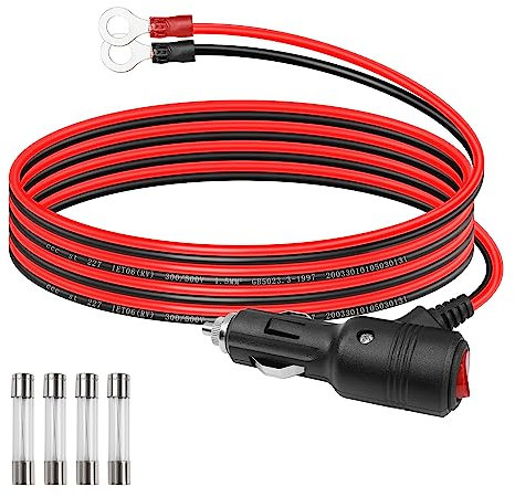 GELRHONR Auto-Zigarettenanzünder-Stecker auf O-Ring-Terminal mit Ein-/Aus-Schalter-Adapterkabel, 12 V 16 AWG Car Zigarettenanzünder-Verlängerungskabel mit 15 A Sicherung, für Auto-Wechselrichter (1 m)