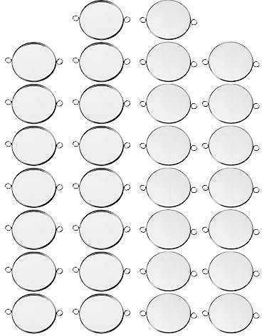 PATIKIL 30 Pack Anhänger Schalen 316 Edelstahl 25mm Runde Lünette Schalen Anhänger Basis Cabochons Einstellungen Schalen mit 2 Ringe für Foto Anhänger Schmuck Herstellung Silber Ton