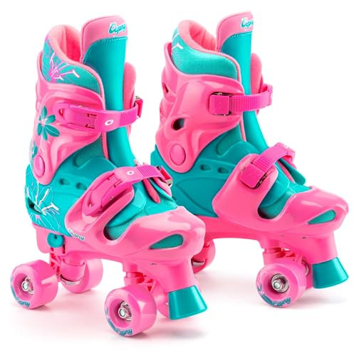 Osprey Rollschuh | für Mädchen, Kinder, Anfänger, verstellbare Größe, Quad-Skates, 4-Rad-Skates, langlebige Safe-Lock-Riemen, Blumen-Design