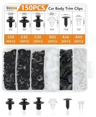 Uoking 150 PCS Car Body Trim Clips - 6 Types Car Plastic Mounting Fixing Set, Car Auto Trim Clips Universal Retainer Fasteners with Nylon Rivets for Car Bumper Door Panel and Fender