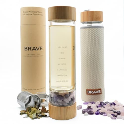 The Brave Soul Elegant Slim Crystal Water Bottle with Crystals Inside for Metaphysical Gifts, Perfect for Spiritual People