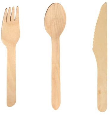 Enpack Bio Besteck Set aus Holz jeweils 300 Stück - Umweltfreundliche Messer, Gabel, Löffel Besteck Sets- 165mm Messer - 160mm Gabel - 160mm Löffel Eco friendly