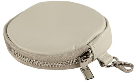 modamoda de P10 / P08 Damen Leder Rauleder Geldbörse Münzgeldbörse Taschenanhänger ø 11,5 cm handmade in Italy, Farbe:Grauweiß