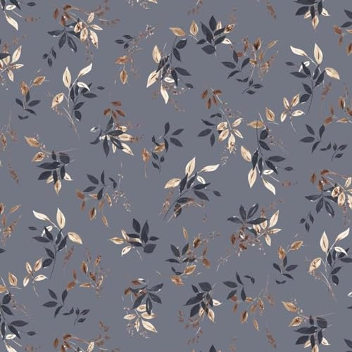 VmG-Store Baumwollstoff Meterware 140cm Breite Stoffe zum Nähen Nähstoff Kinderstoff für Kissen Babykleidung Kinderkleidung DIY (Zarte Blätter Grau Bb026)