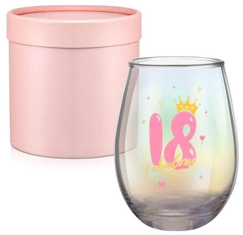 Xialvyu 18th Birthday Gifts for Girls,Iridescent Stemless Wine Glasses,18th Fabulous Pink Personalised Wine Glass for Women,Funny Birthday Presents for Daughter, Sisters,Friends